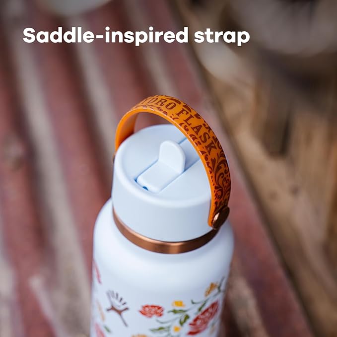 Hydro Flask Water Bottle - Insulated Stainless Steel - Wide Mouth Flex Straw Lid, Non Spill, Leakproof and Refillable in 32 Oz Western Light Blue