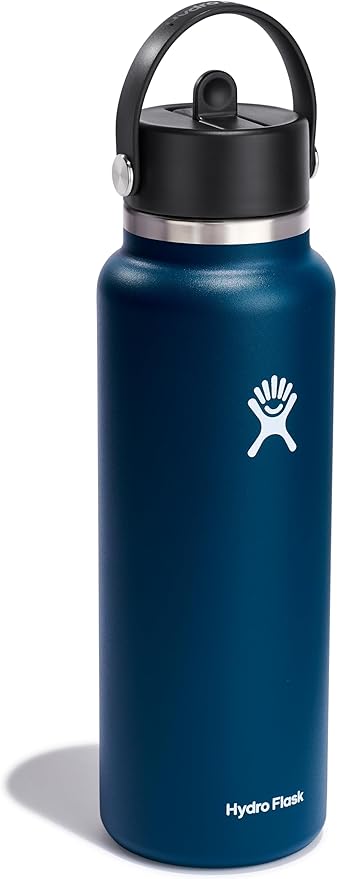 Hydro Flask Water Bottle - Insulated Stainless Steel - Wide Straw Lid, Non Spill, Leakproof in 40 Oz Indigo Blue