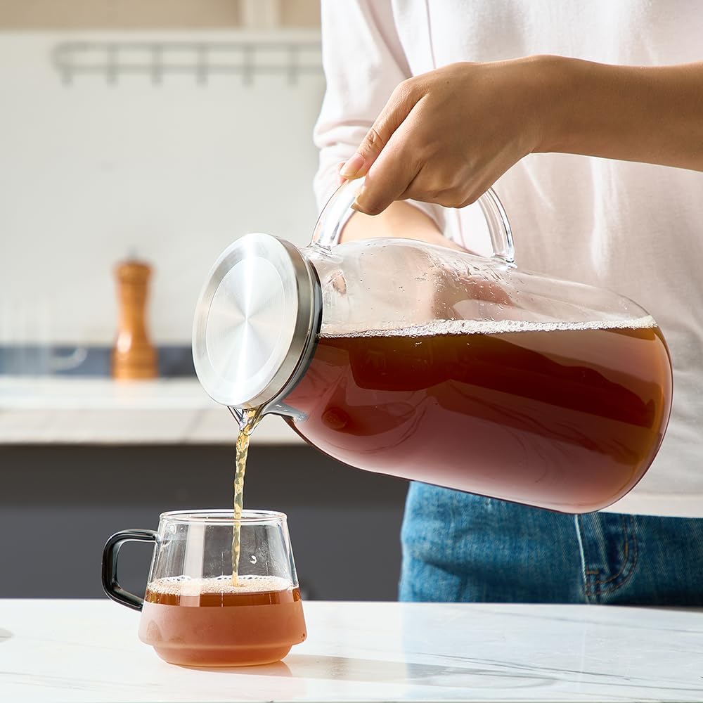 Karafu Glass Pitcher with Lid, 100 Ounces Wide Mouth Heat Resistant Water Jug for Hot/Cold Water, Ice tea and Juice Beverage