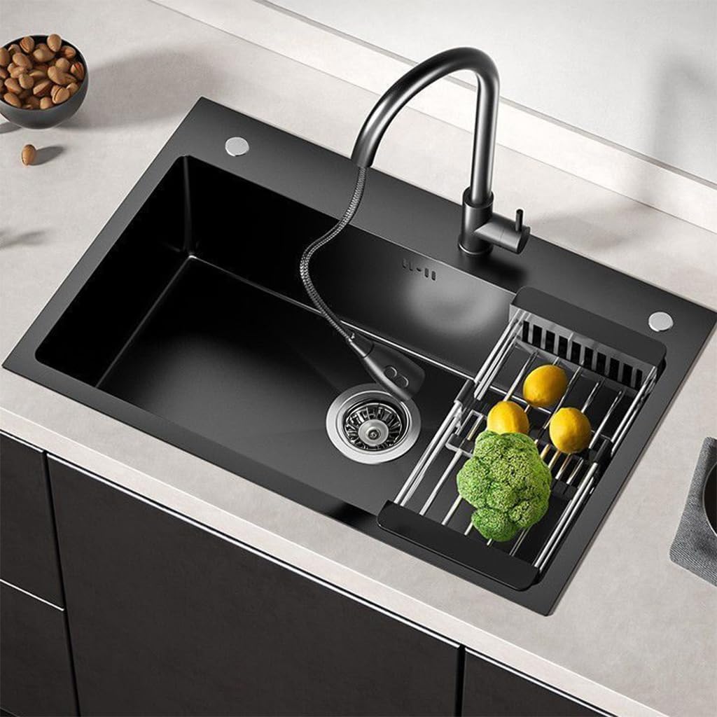 Drop In Kitchen Sink Workstation, Nano Stainless Steel Topmount Bar Single Bowl Sink Combo-Soap Dispenser, Drain Basket, Drain Strainer Set for Modern Kitchen Sink (23.6 * 17.7 * 7.9in)