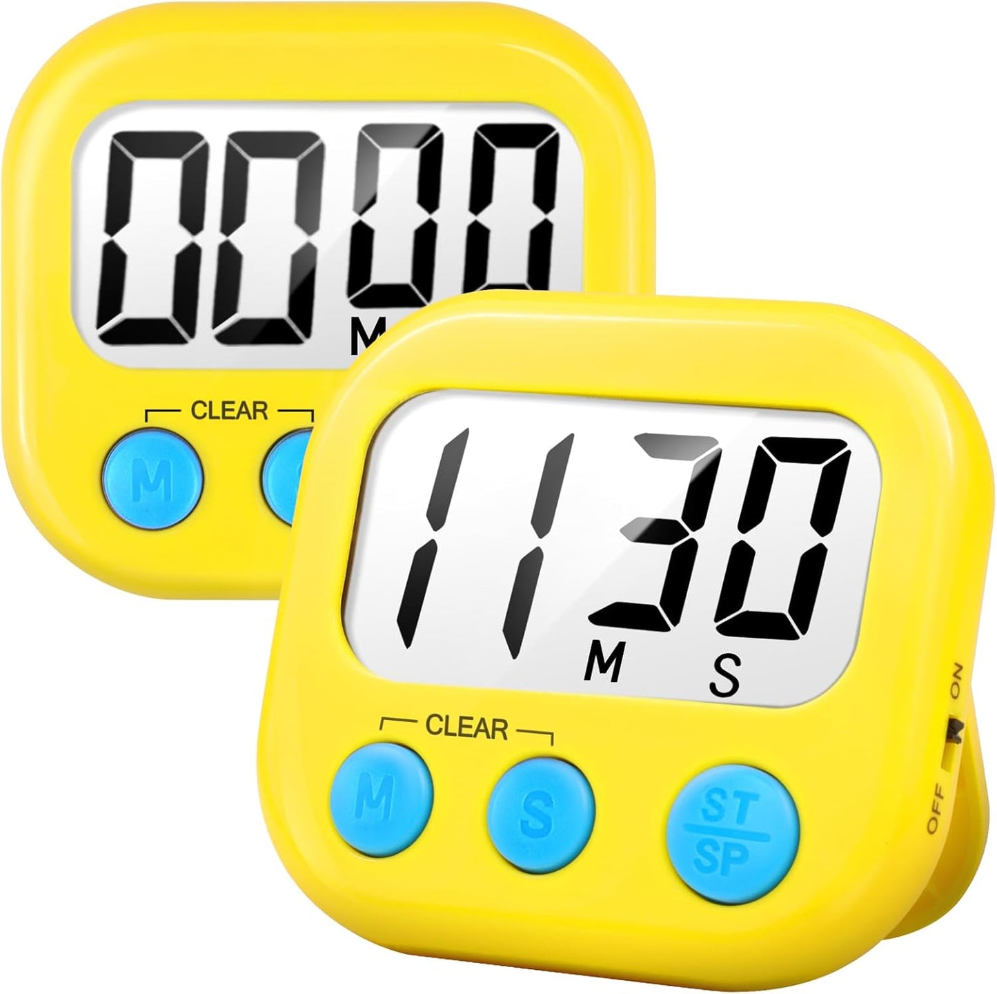 2 Pack Digital Kitchen Timer for Cooking Big Digits Loud Alarm Magnetic Backing Stand Cooking Timers for Baking Yellow