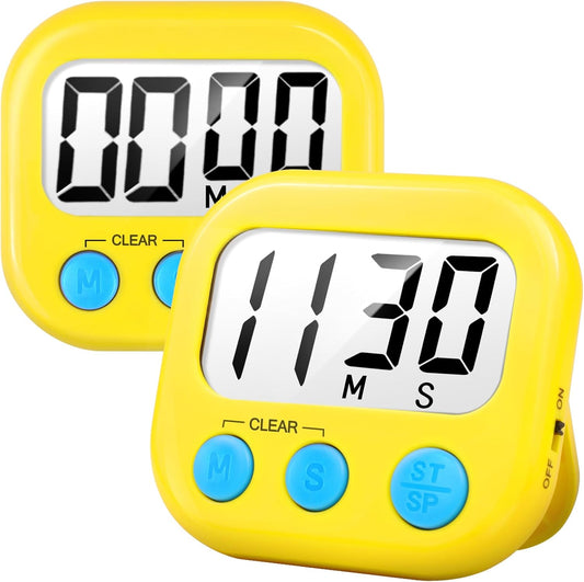 2 Pack Digital Kitchen Timer for Cooking Big Digits Loud Alarm Magnetic Backing Stand Cooking Timers for Baking Yellow