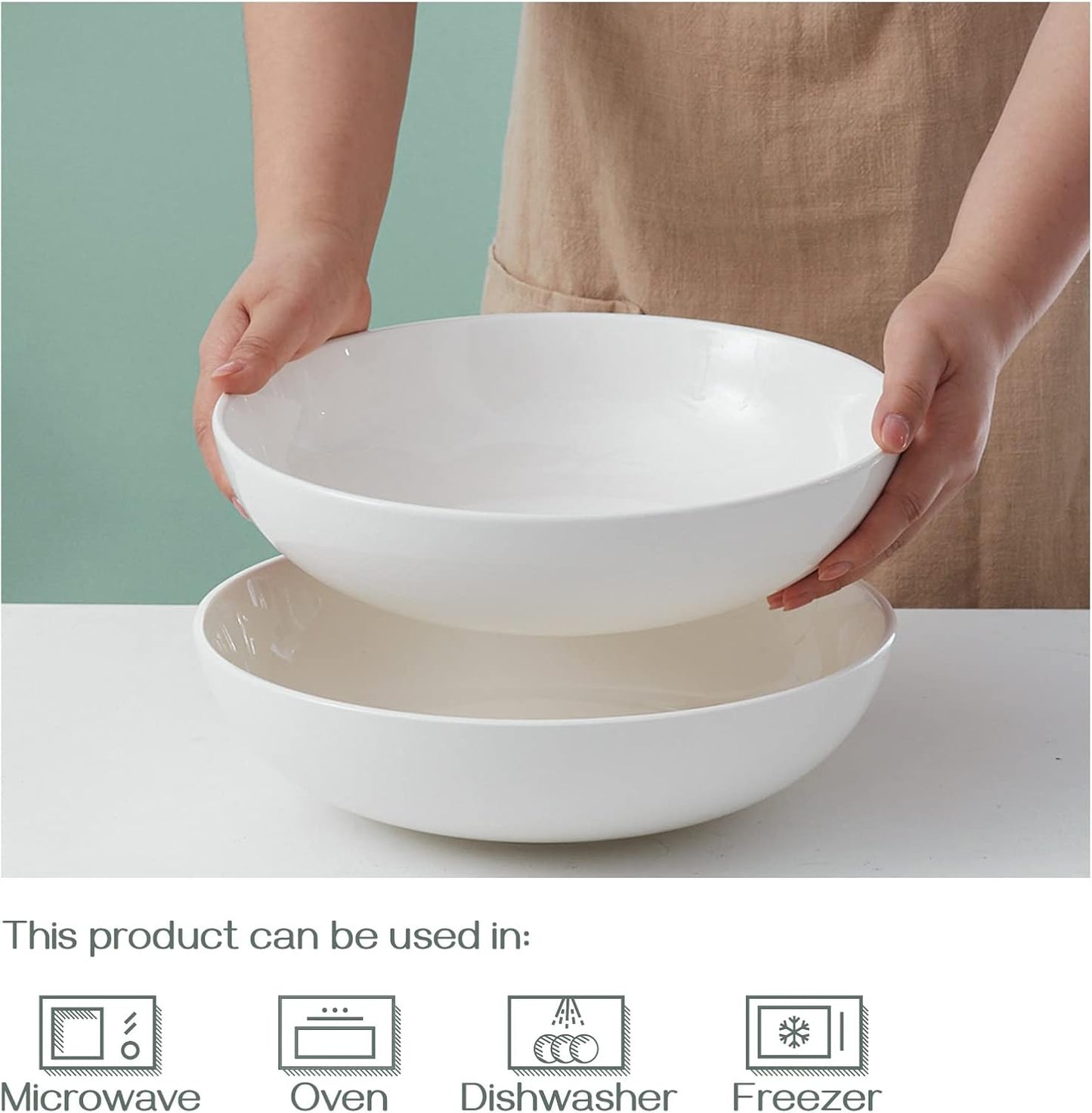 DOWAN 11.5" Large Serving Bowls, 3.2 Qt White Serving Platter, Big Ceramic Centerpiece Bowls, Microwave & Dishwasher Safe, Set of 2