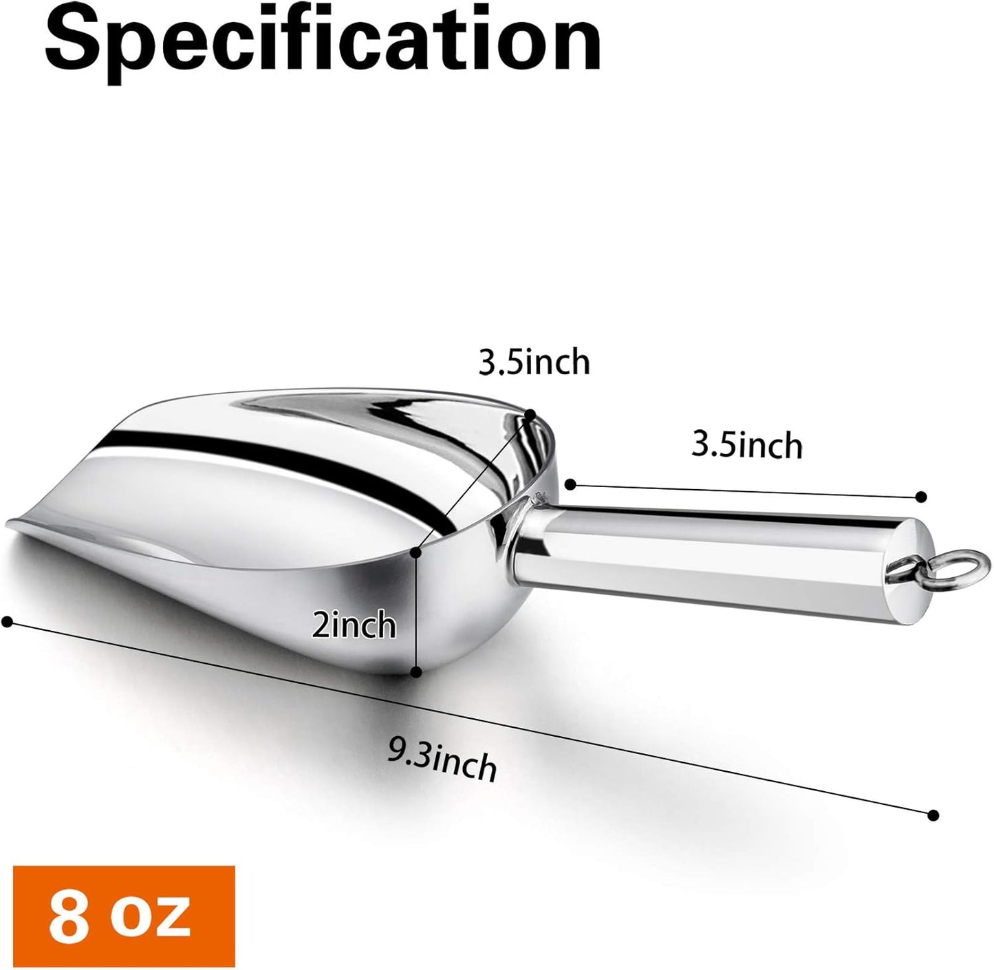 P&P CHEF Food Ice Scoop, Stainless Steel Scoop, Metal Candy Popcorn Flour Utility Scooper for Wedding Party Bar Kitchen Bath, Heavy Duty & Dishwasher Safe, (8oz, 1Pc)