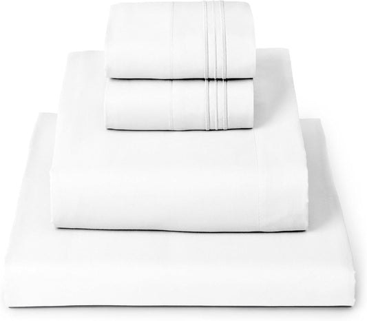 Mellanni Queen Sheets Set - 4 PC Iconic Collection Bedding - Hotel Luxury, Extra Soft, Cooling Bed Sheets - Wrinkle, Fade, Stain Resistant (Queen, White)