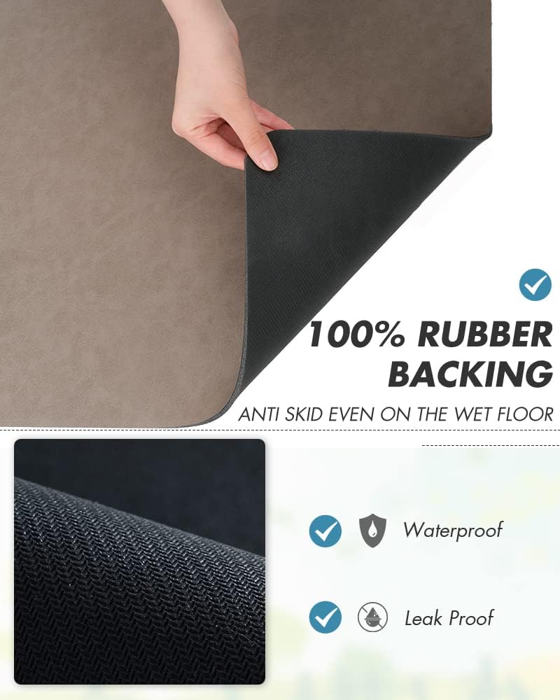 AMOAMI Coffee Mat - Hide Stain Rubber Backed Absorbent Dish Drying Mat for Kitchen Counter - Brown, 12"x19"