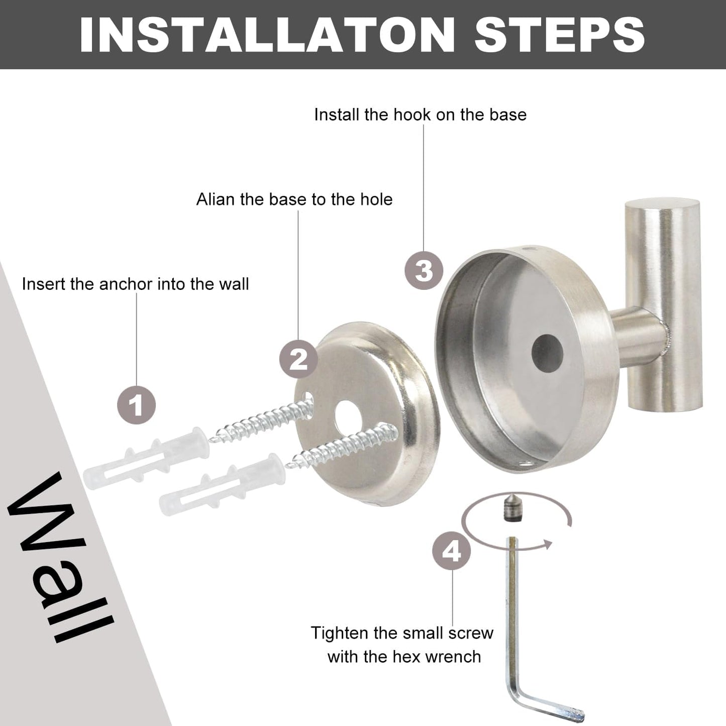 Towel Hook for Bathroom,Screw Mount Heavy Duty Wall Hooks, Stainless Steel Coat Robe Clothes Hook for Bathroom Kitchen Garage Hotel, 2 Packs Wall Mount Towel Holder, Brushed Silver