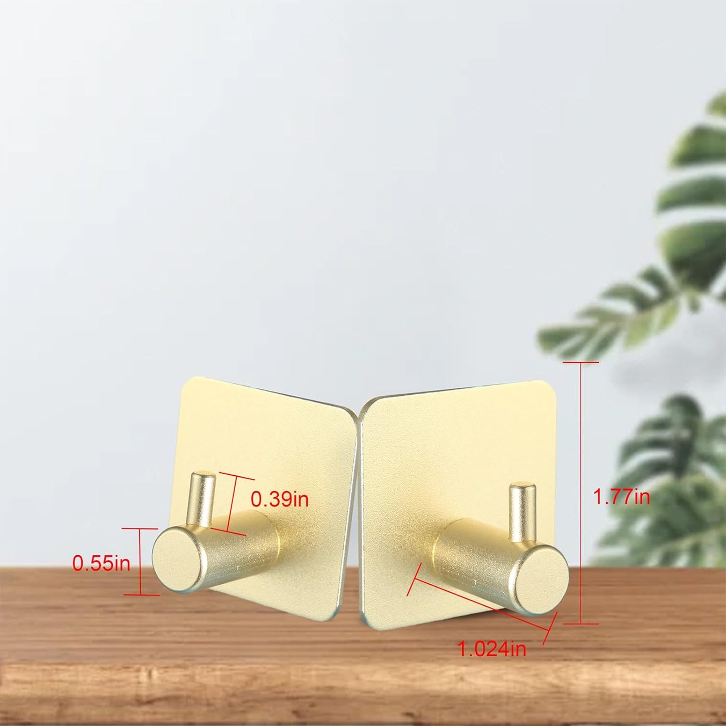 Aluminum Wall Hooks, No Drill Damage-Free Adhesive Hook, Product for Hanging Heavy Duty for Bathroom Kitchen Home (Single Square Gold Hook, 4)