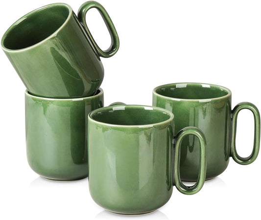 vicrays Ceramic Coffee Mug Set - 18 Ounce Large Stoneware Mug for Men Women - Unique Glazed Porcelain Mugs with Handle for Coffee Latte Tea Milk Cocoa - Set of 4 (Green)
