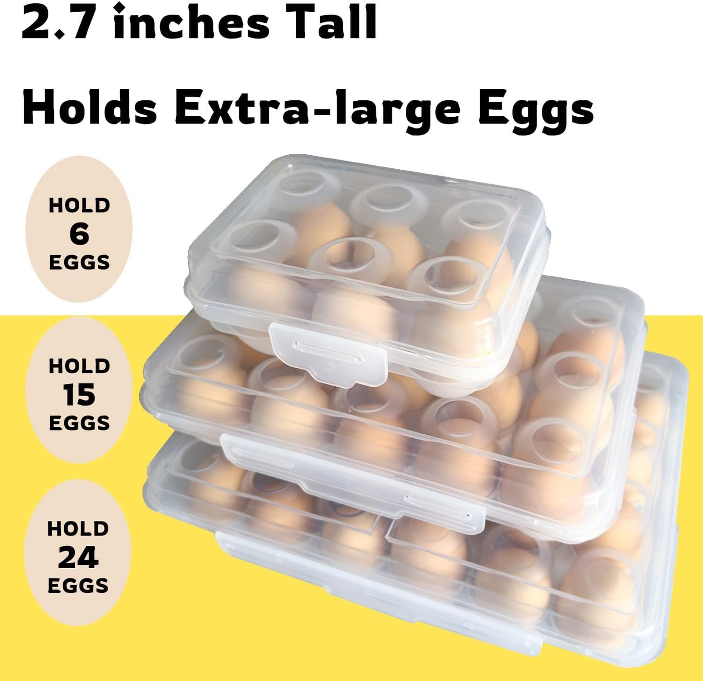 Egg Holder Camping, Egg Holder for Fridge, Portable Egg Tray with Lid, Stackable Egg Storage with Safety Buckle, 6 Grid Egg Container, Clear White