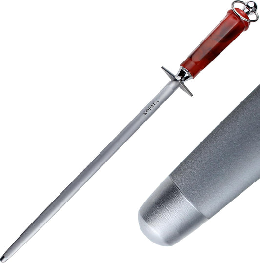 Sharpening Steel Knife Sharpener Rod Round 12 Inches Honing Steel for Knives Red