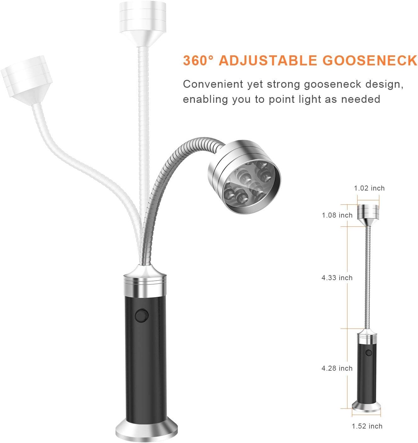 Barbecue Grill Light Grilling Accessories for Outdoor, BBQ Magnetic LED Lights Flexible Gooseneck Weather Resistant, Men Dad Gifts Batteries Included 2 Pack (Black)