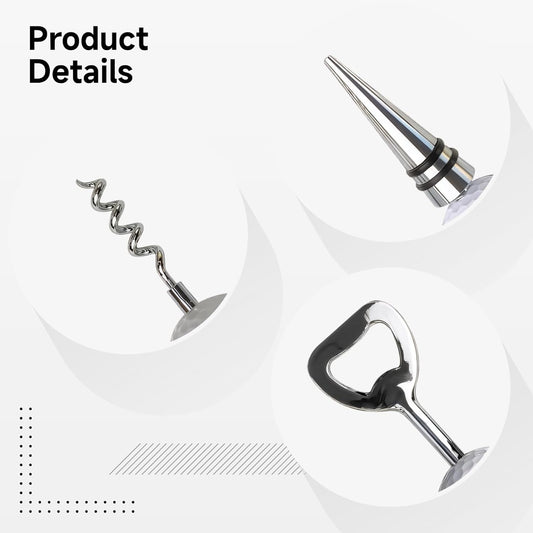 Golf Ball Wine Bottle Opener and Stopper Set (3 PCS), Zinc Alloy Wine Accessories with Stylish Golf Ball Design (1 Wine Bottle Opener and 2 Stoppers), Gift for Golf Enthusiasts