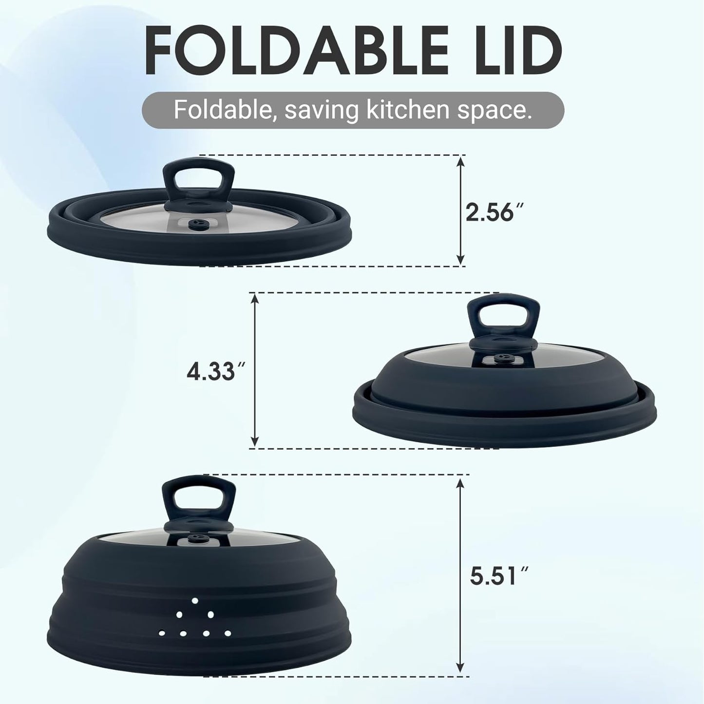 Microwave Splatter Cover Glass 10.5 Inch Microwave Cover for Food with Handle Collapsible Silicone Microwave Cover with Steam Vent for Pot Plate Bowl (Grey)