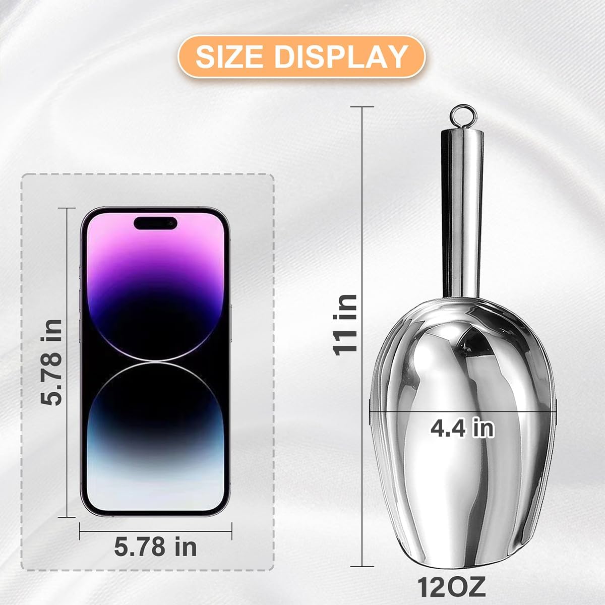 Metal Ice Scoop，Kitchen Ice Scooper for Ice Maker,Stainless Steel Small Ice Scooper for Freezer，Kitchen Gadgets Cookie Flour Pet Dog Food Scoop (silver, 12oz)