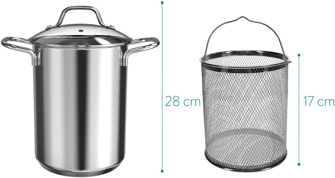 Navaris Asparagus Pot - Stainless Steel Asparagus Vegetable Steamer Spaghetti Pasta Stovetop Cooker with Removable Basket and Lid - BPA Free - 4.1 Qt