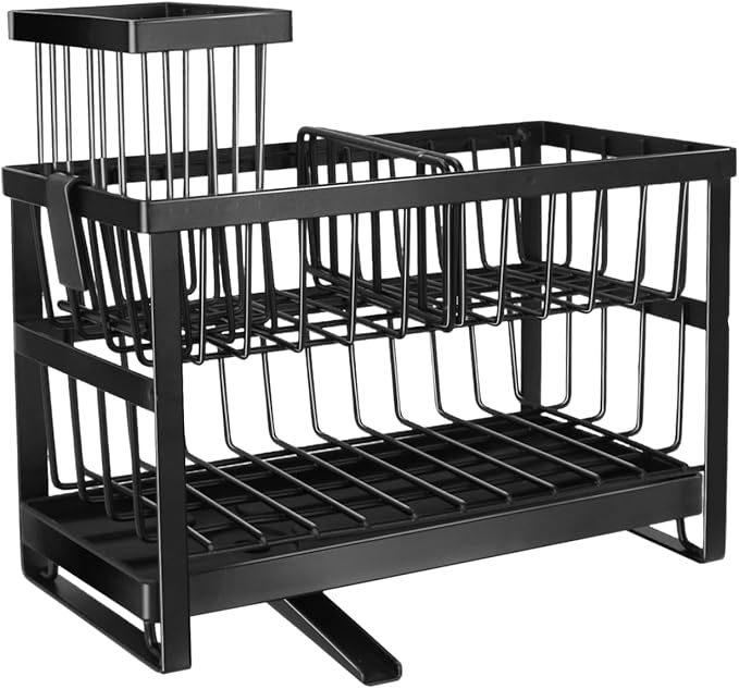 2-Tier Sponge Holder for Kitchen Sink,Self Drain Sink Caddy with Brush Holder, Countertop Accessory for Sponges, Brushes and Dish Rags,Kitchen Countertop Organizers and Storage Essentials