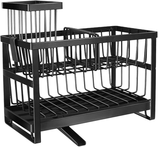 2-Tier Sponge Holder for Kitchen Sink,Self Drain Sink Caddy with Brush Holder, Countertop Accessory for Sponges, Brushes and Dish Rags,Kitchen Countertop Organizers and Storage Essentials