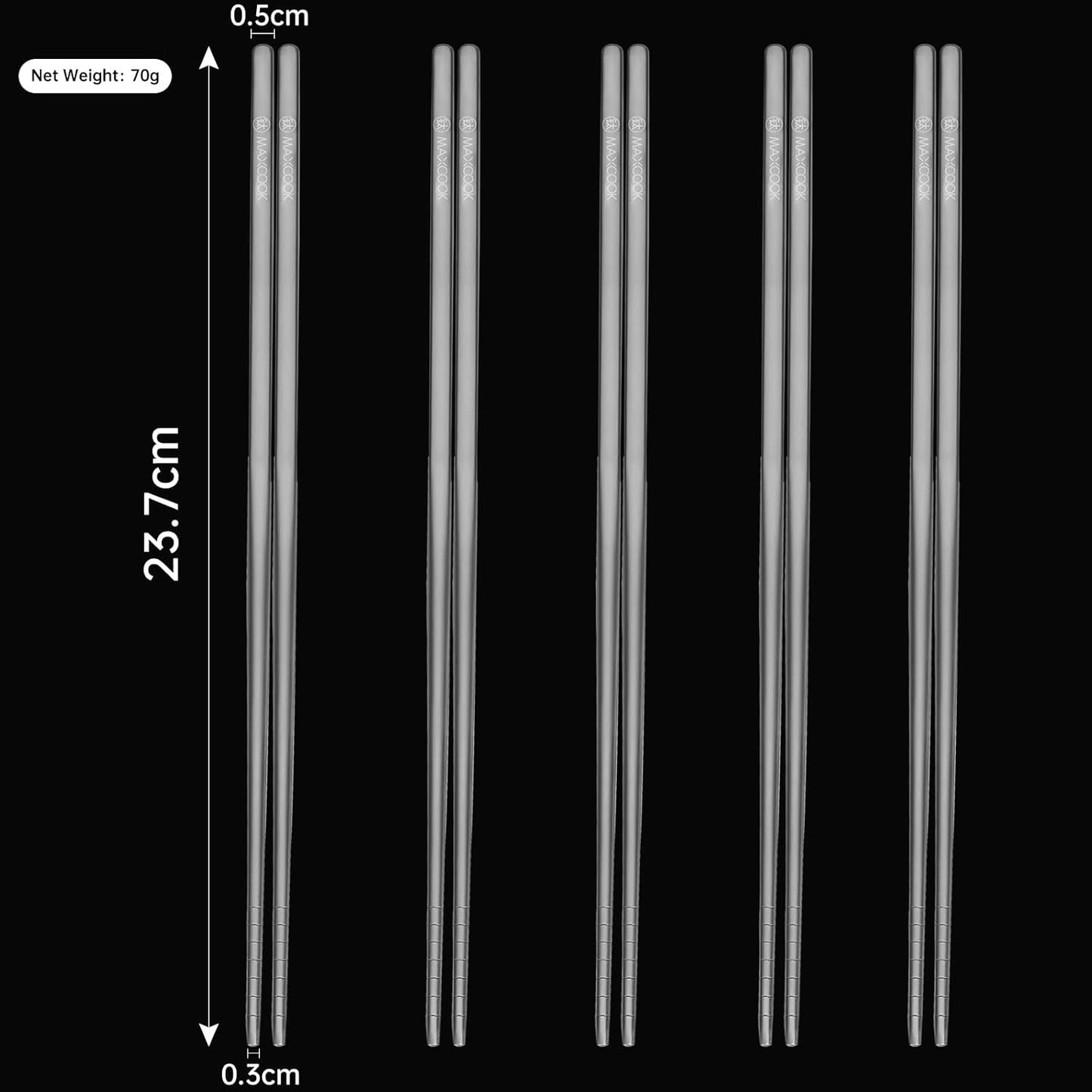 Pure Titanium Metal Chopsticks Reusable 5 Pairs Palillos Chinos Set High-end Tableware, Dishwasher Safe Light and Durable Chopsticks as Gift set