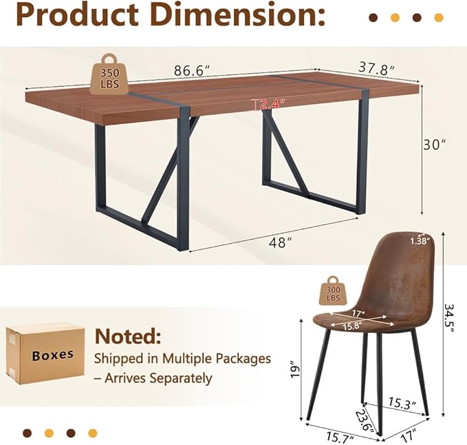 86.6" Dining Table Set for 8, Modern 9 Piece Wood Kitchen Table and Chairs Set, Rectangle Dining Room Table with 8 Suede Upholstered Chairs, Ideal for Home, Kitchen, or Apartment Dining
