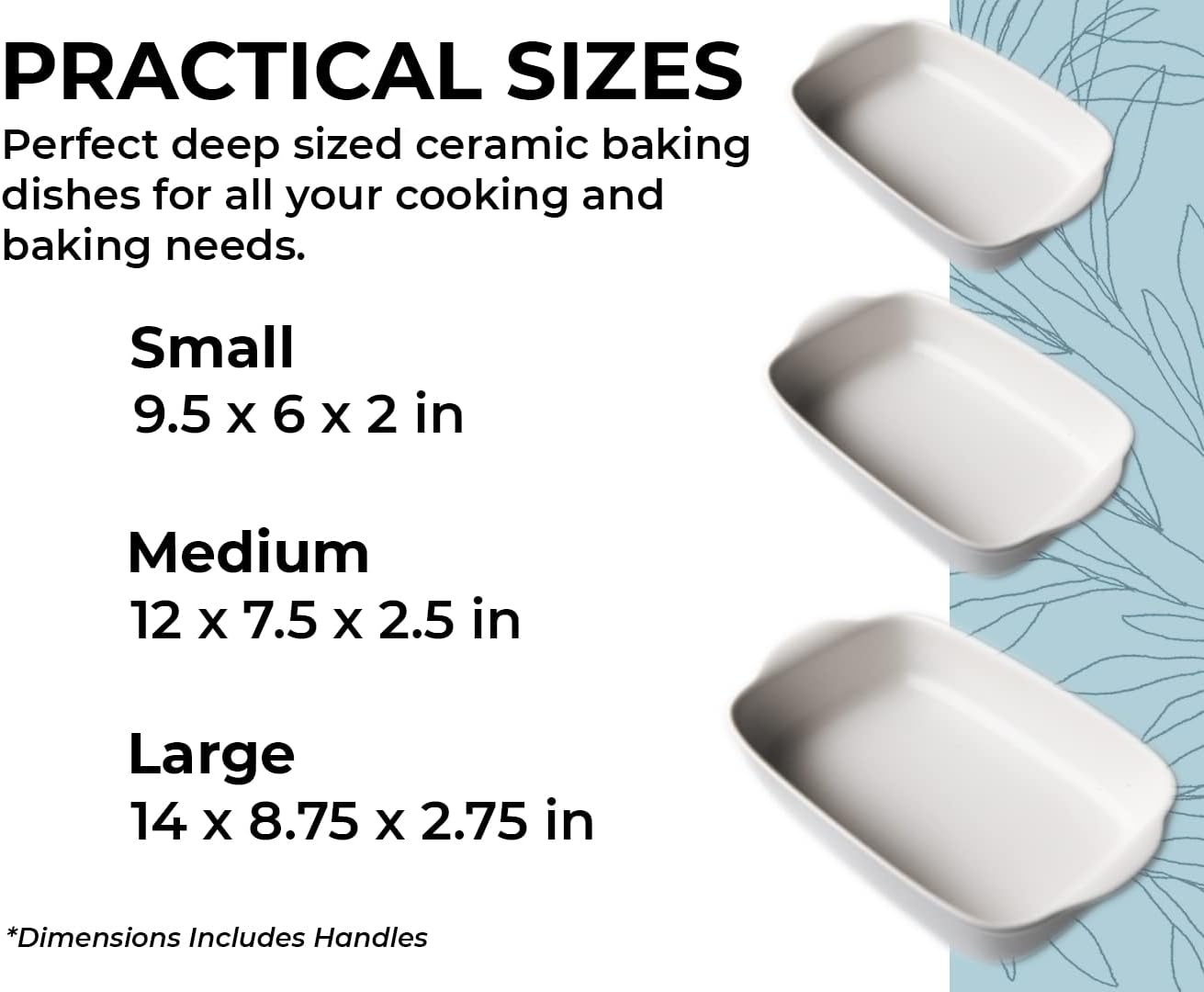 Saffron & Sage Casserole Dish Set of 3 - Baking Dishes for Oven, Contemporary White Ceramic Baking Dish Set, Heavy Duty Bakeware, Up to 500° High Heat Resistant, Dishwasher, Freezer and Food Safe