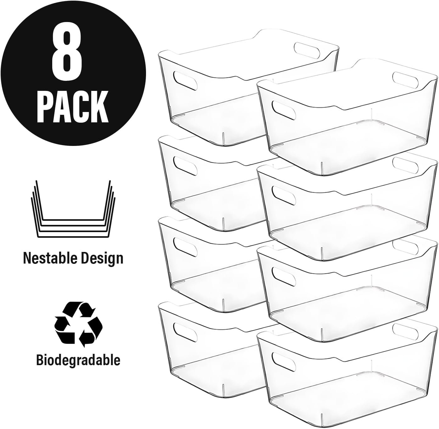 Clear Plastic Storage Bins, Small Fridge Organizer Kitchen Organizers and Storage Containers Bathroom Organization and Storage Bin for Makeup Organizer, fruits, Chips, Perfume, Skin Care, crafts