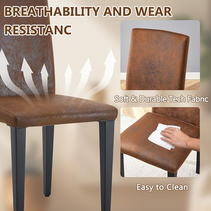 86.6" Dining Table Set for 6, Modern 7 Piece Wood Kitchen Table and Chairs Set, Rectangle Dining Room Table with 6 PU Leather Upholstered Chairs, Ideal for Apartment, Kitchen, Dining Room