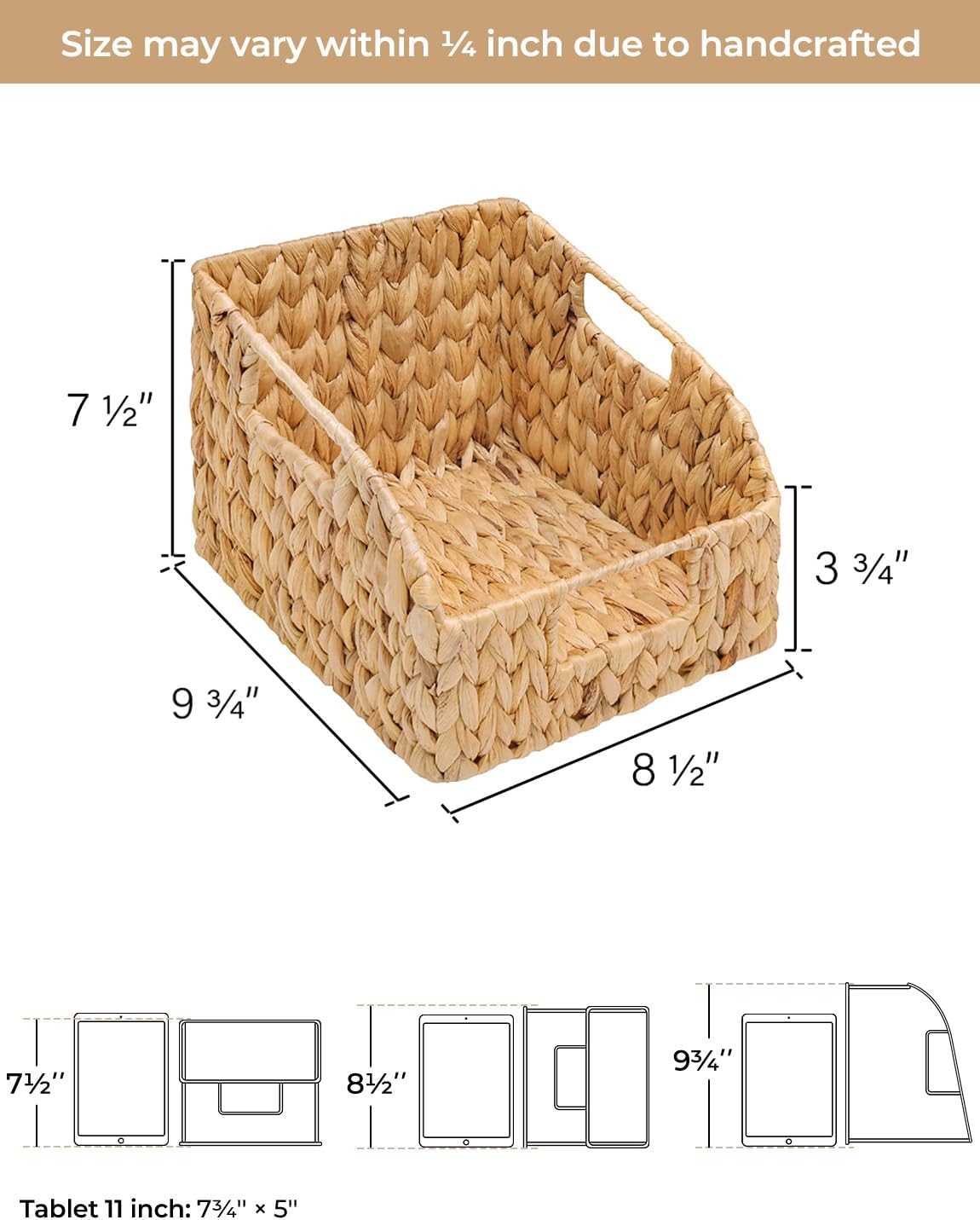 StorageWorks Pantry Baskets for Organizing, Wicker Basket with Built-in Handles, Handwoven Wicker Storage Baskets, Water Hyacinth for Shelves, 2 Pack