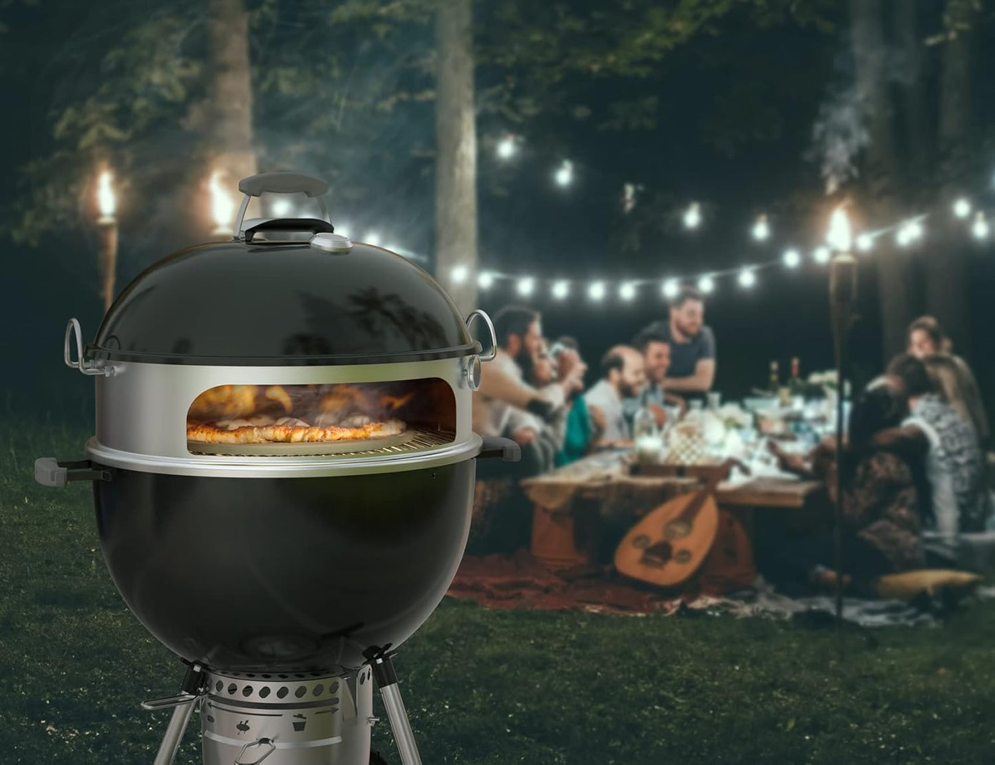 onlyfire Stainless Steel Pizza Ring Kit Pizza Oven Kit for Weber 22-Inch Kettle Grills - Include Pizza Stone and Aluminum Peel