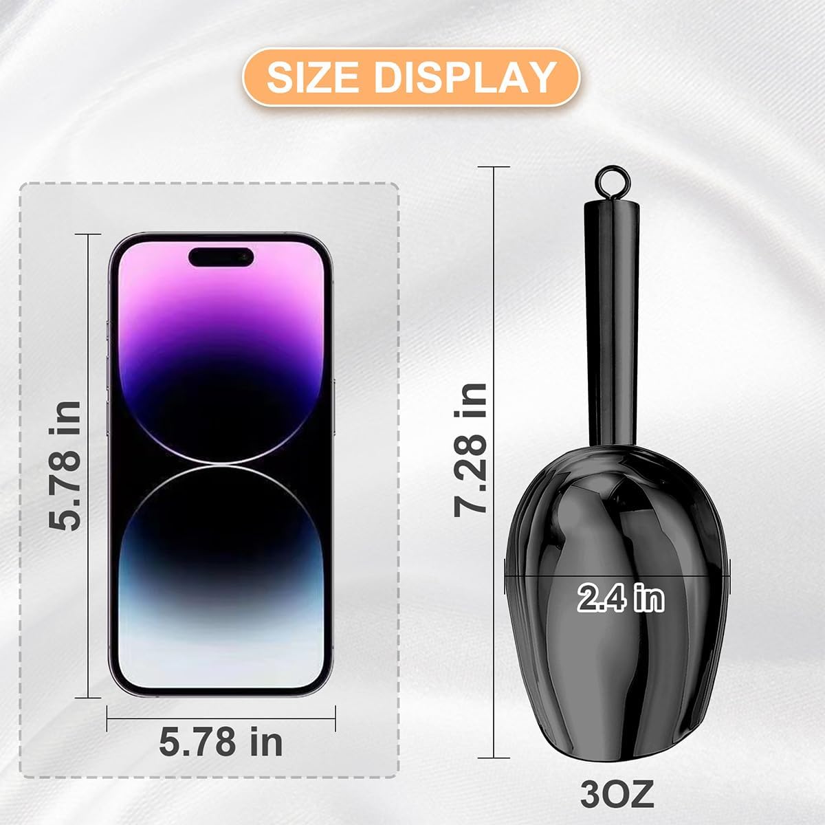 Metal Ice Scoop，Kitchen Ice Scooper for Ice Maker,Stainless Steel Small Ice Scooper for Freezer，Kitchen Gadgets Cookie Flour Pet Dog Food Scoop (black, 3oz)