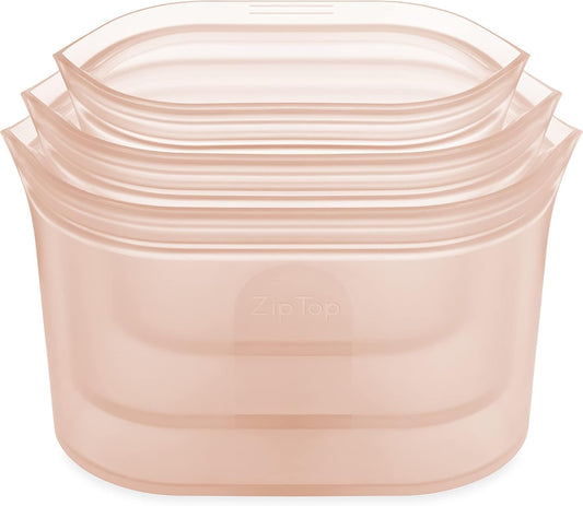 Zip Top Reusable Food Storage Bags | 3 Dish Set [Peach] | Silicone Meal Prep Container | Microwave, Dishwasher and Freezer Safe | Made in the USA