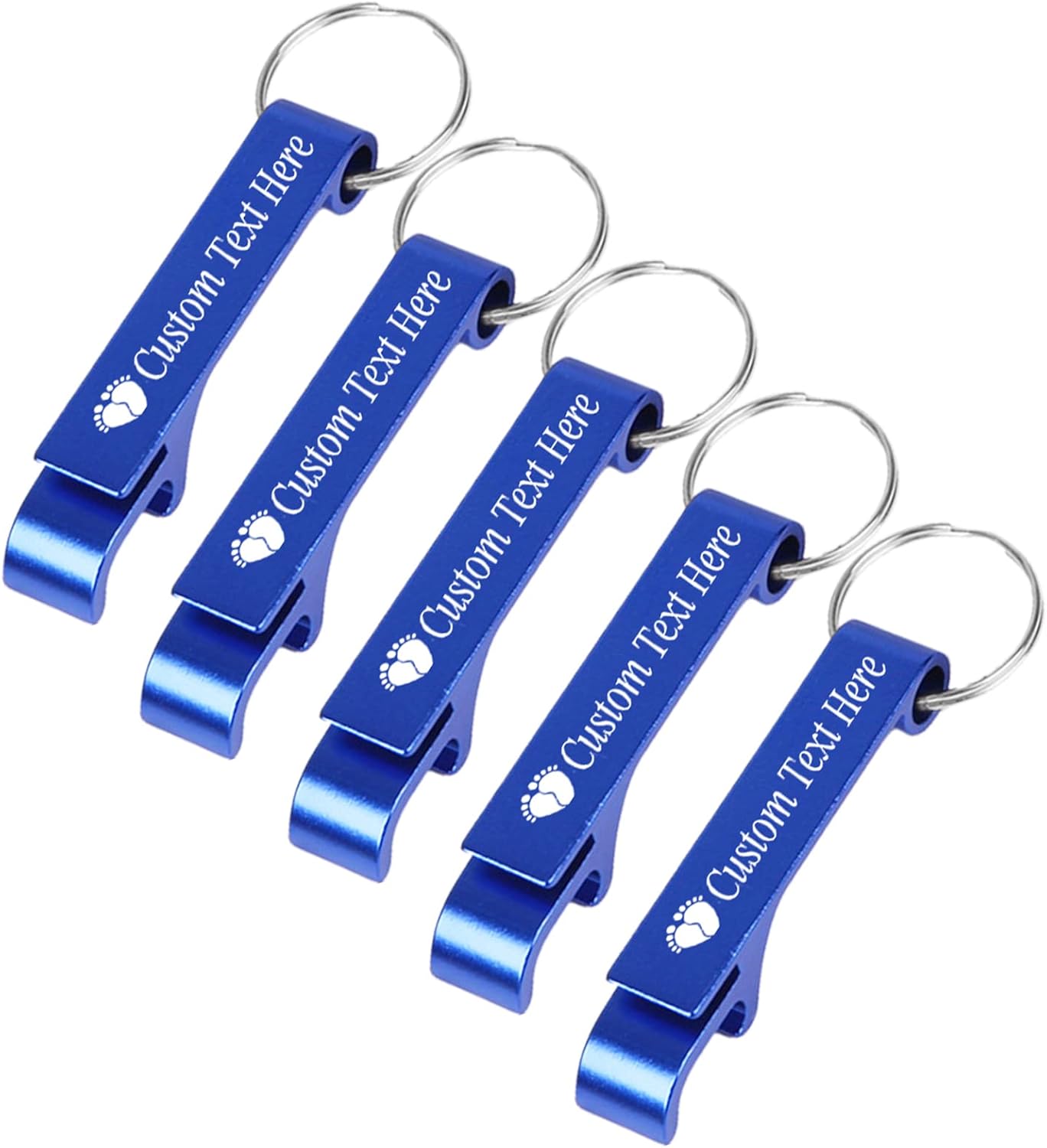 5PCS Personalized Bottle Opener Keychain Bulk Custom Beer Bottle Opener with Logo Text Engraved Wedding Bottle Opener Favors Customized Gifts for Guests Baby Shower Birthday Party-Blue