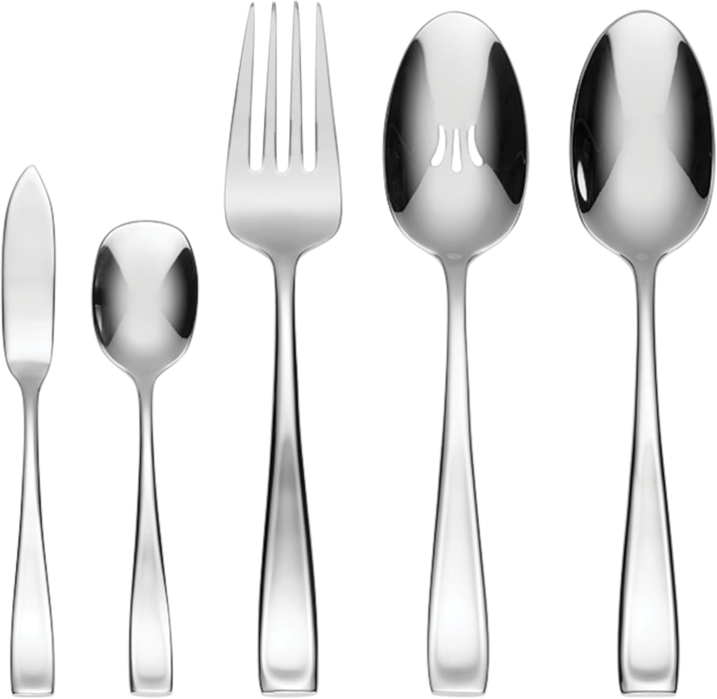 Oneida Silverware Set For 12, Moda 65-Piece Fine Flatware Set with Serving Utensils, Service For 12, 18/10 Stainless Steel, Dishwasher Safe For home, Knives Spoons and Forks Set (Silver, 65 pieces)