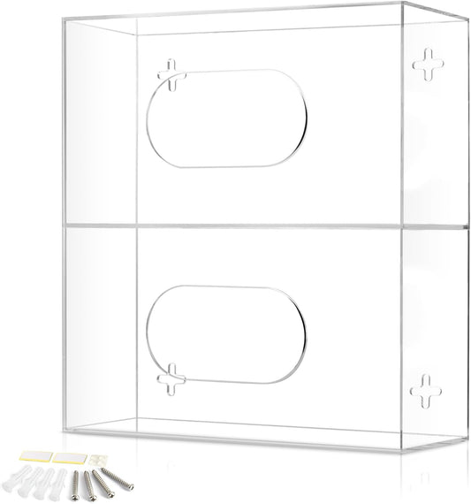 Double Glove Box Holder Wall Mount Glove Dispenser - Disposable Glove Holder Wall Mount Glove Station for Medical Gloves, Multipurpose Kitchen Gloves Holder - Includes Hanging Hardware