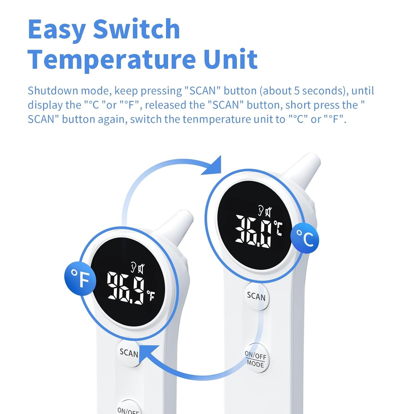 Boncare Ear and Forehead Thermometer, 2X Accuracy Infrared Digital Thermometer for Adults and Kids, 1 Second Reading, No Touch Baby with Fever Alarm