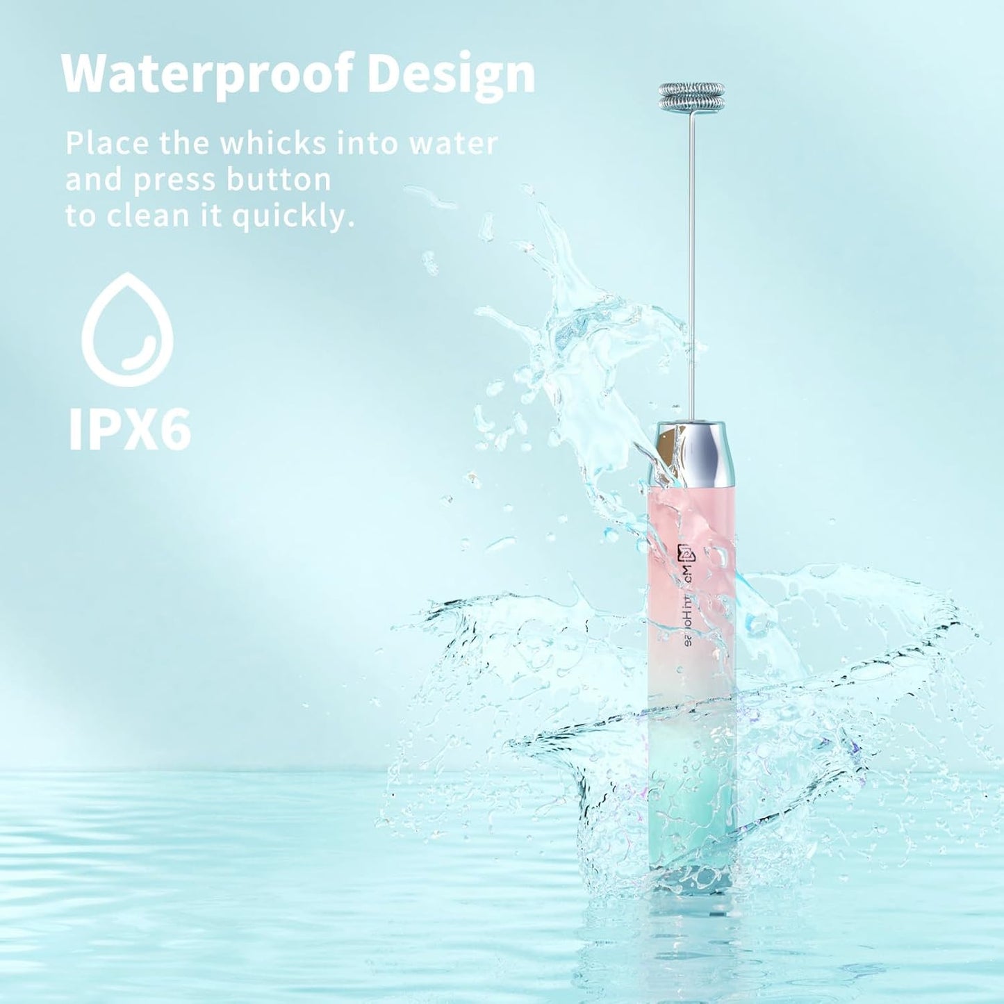 Maestri House Rechargeable Milk Frother with Stand, LunaFro Handheld Electric Foam Maker Waterproof Detachable Stainless Steel Whisk Drink Mixer Foamer for Lattes, Cappuccino