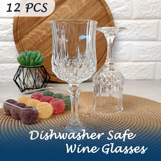 Plastic Wine Glasses，Plastic Goblets Vintage Style Cordial Drinking Glasses for Wedding Reception, Grand Event Party Supplies (12, transparent)