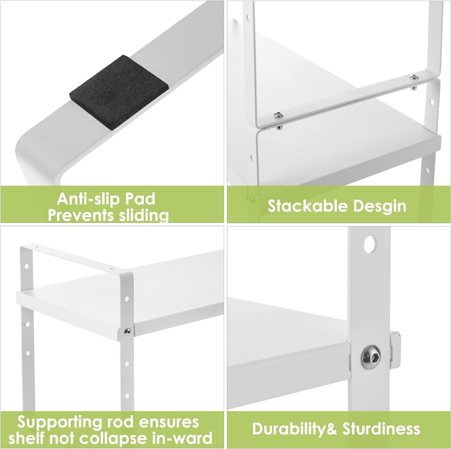 Expandable Cabinet Shelf Organizer Rack, Stackable Kitchen Counter Storage Shelves Stand, Adjustable Height Pantry Shelf Spice Rack (White, 2 Pack)