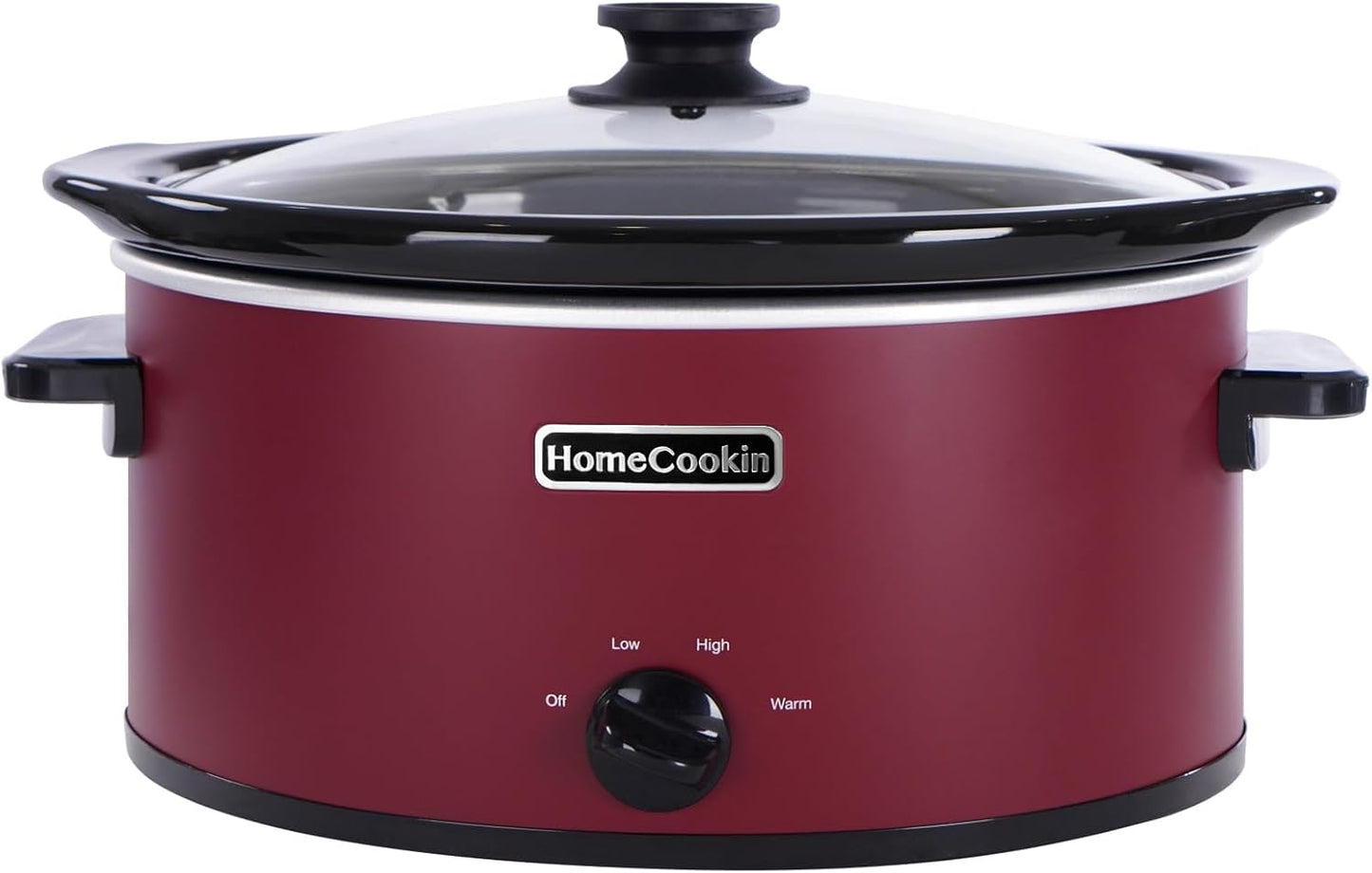 HOMECOOKIN 7 Quart Slow Cooker Oval Manual Pot Food Warmer with 3 Cooking Settings, Red Stainless Steel