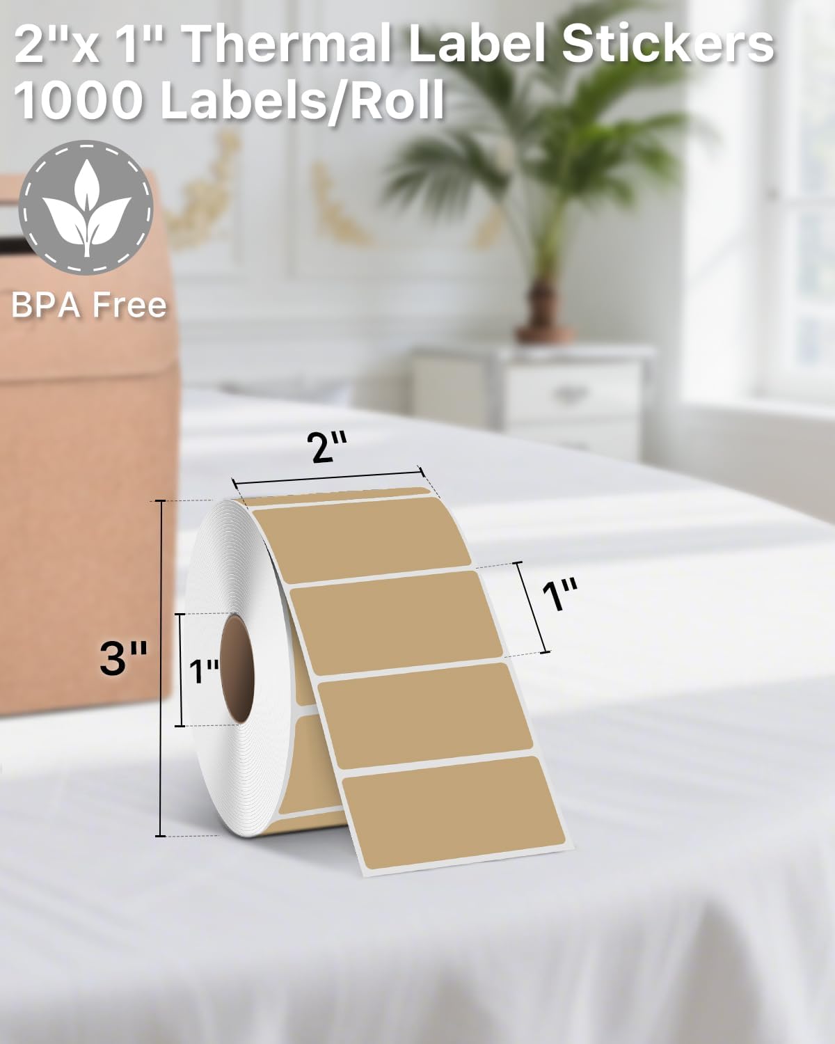 iEager 2x1 Inch Thermal Labels, Brown Rectangle Thermal Printer Stickers, Durable Shipping Label Printer Sticker for Barcode, Name, Address, 1000 Labels/Roll