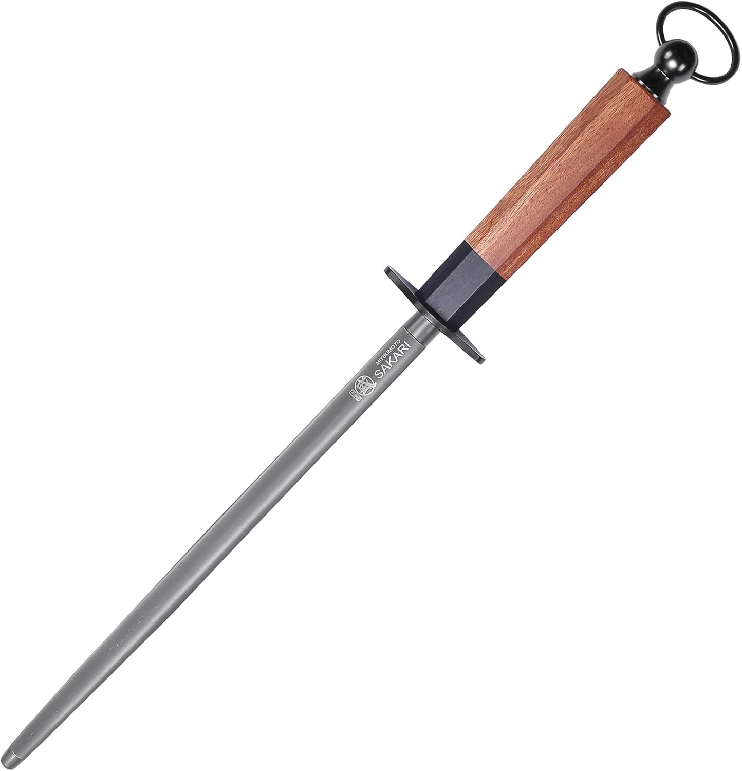 MITSUMOTO SAKARI 10 Inch Round Honing Rod, Japanese High Carbon Honing Steel (Sourwood Handle)