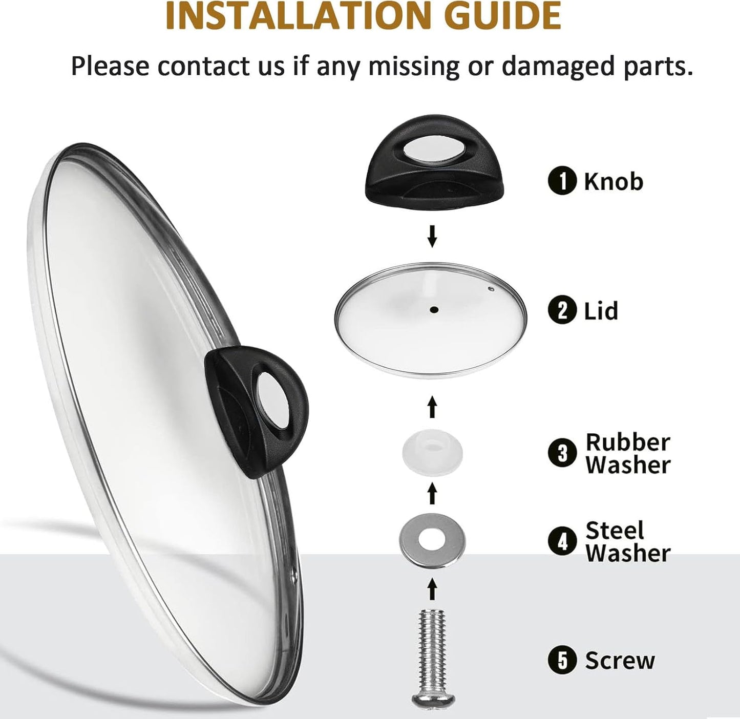 Glass Lids for Pot and Pan, 8, 9.5, 10.25, 11, 12, 12.6, 13.5, 14 Inch Tempered Replacement for Covers Kitchen Cookware, Frying Pan, Wok, Skillet (8 Inch)