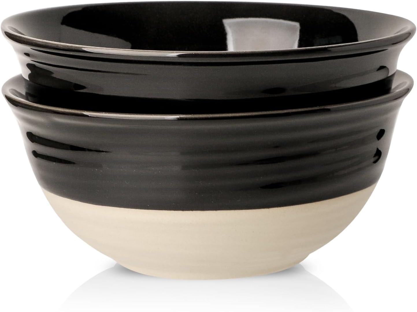 Hasense Porcelain Serving Bowls, 60 oz Salad Mixing Bowls Set of 2, 8.5 Inch Large Serving Dishes for Entertaining, Perfect for Salad, Soup, Pasta, and More, Dishwasher Microwave Safe, Black