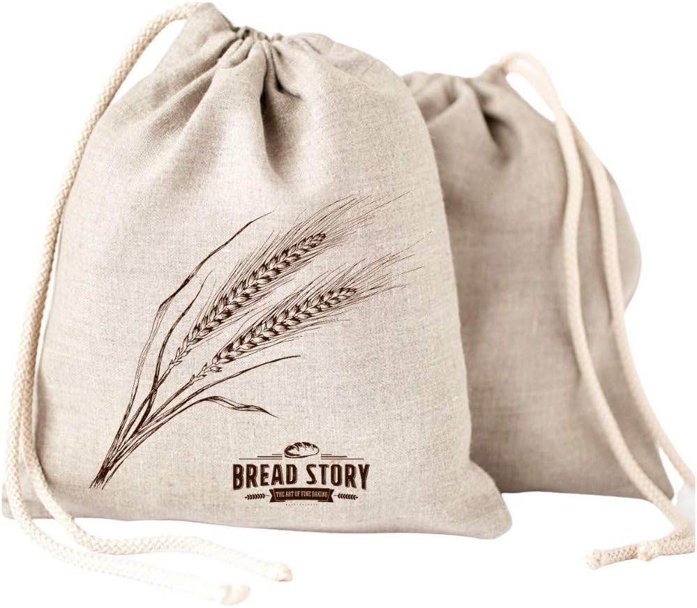 Linen Bread Bags - 2-Pack 11 x 15 inch Ideal for Homemade Bread, Unbleached, Reusable Food Storage