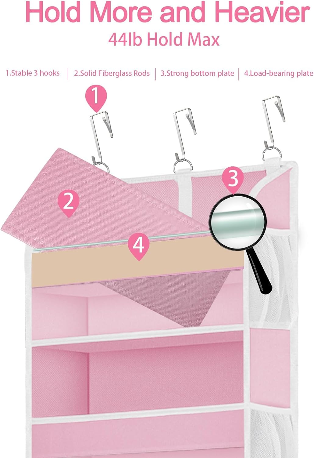 2 Pack Over The Door Storage Organizer with 5 Pockets 10 Mesh Pockets, 44 lbs Weight Capacity Door Hanging Organizers and Storage for Bedroom,Bathroom,Nursery,Kidroom,Babyroom