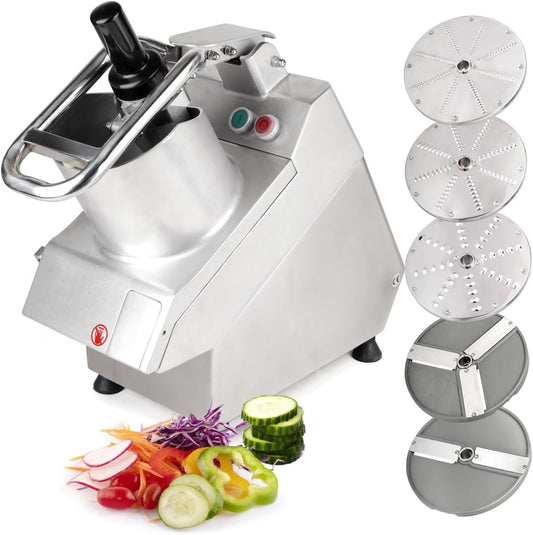 Tartle 750W 1 HP Commercial Vegetable Cutter and Food Processor, Round Hopper - 110V Multifunction Automatic Cutter - Vegetable Slicer Cheese Grater Potato Dicer, 3.17 Quart with Disc Blades