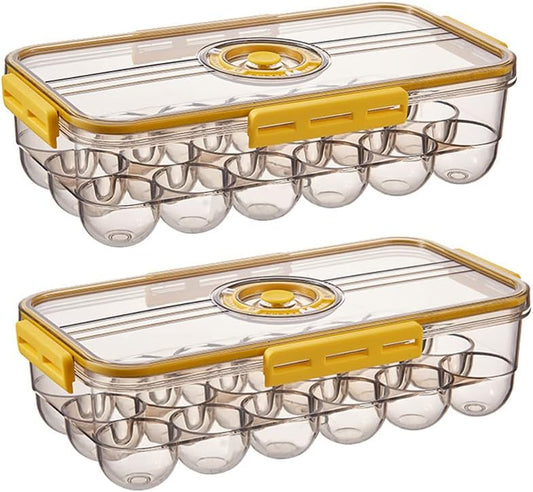 CottonColors Egg Holder for Fridge 18 Egg Container for Refrigerator Plastic Egg Organizer for Refrigerator Stackable Egg Storage With Lids for Timer(2 pack)