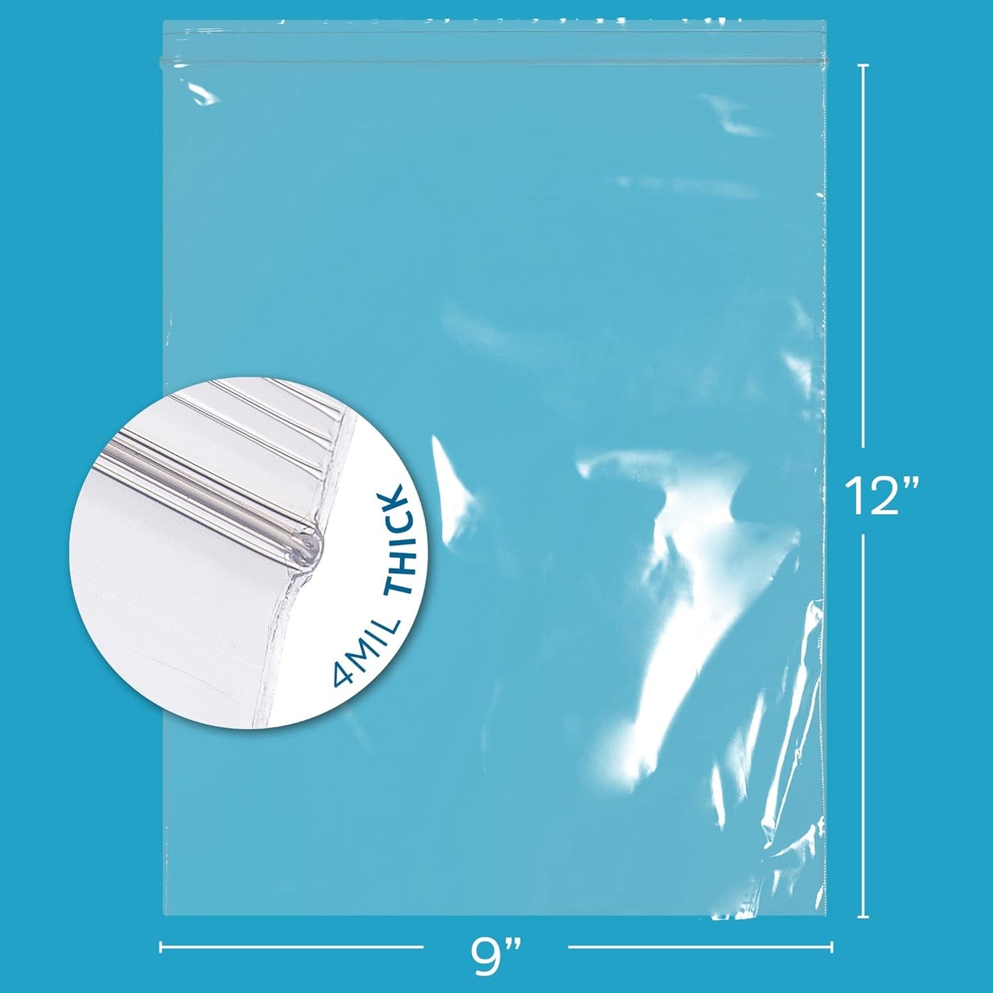 GPI - 9" X 12" - Bulk Pack of 500, 4 Mil Thick, Heavy Duty, Clear Plastic Reclosable Freezer Zip Bags, Strong & Durable Poly Baggies with Resealable Zipper Top Lock.