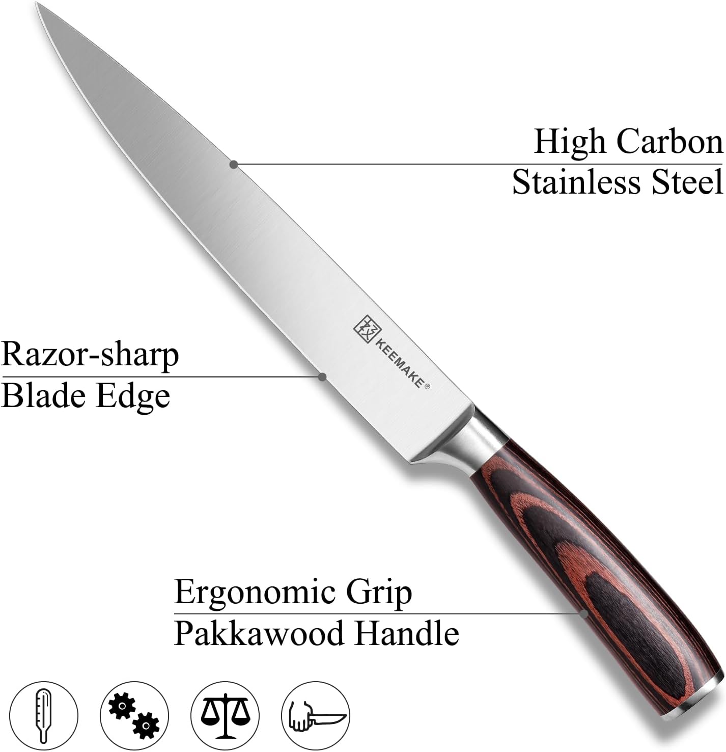 KEEMAKE Carving Knife for Meat - Razor Sharp 8 Inch Slicing Knife with High Carbon Stainless Steel Blade, Brisket Knives Meat Cutting Knives with Ergonomic Pakkawood Handle and Gift Box