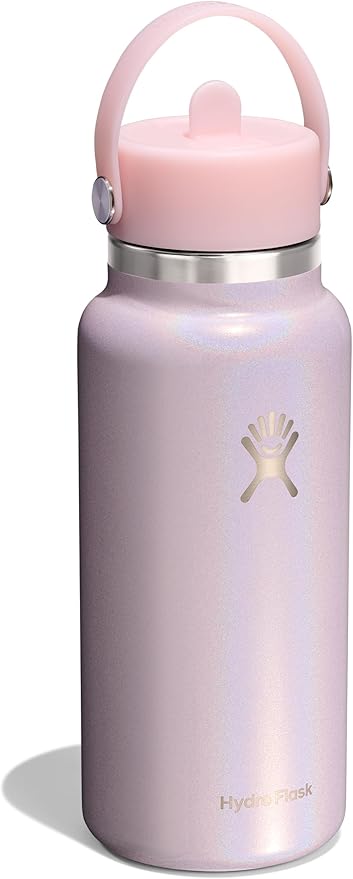 Hydro Flask Water Bottle - Insulated Stainless Steel - Wide Mouth Flex Straw Lid, Non-Spill, Leakproof and Refillable in 32 Oz Glimmer Cream